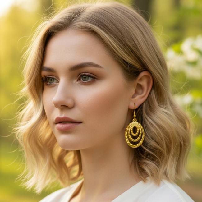 boucles d'oreilles femme géométrique oval or acier inoxydable 23