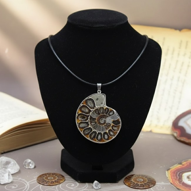 Collier Pendentif Ammonite Naturelle Unique - Fossile Authentique -...