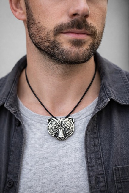 collier pendentif ours argent pour homme
