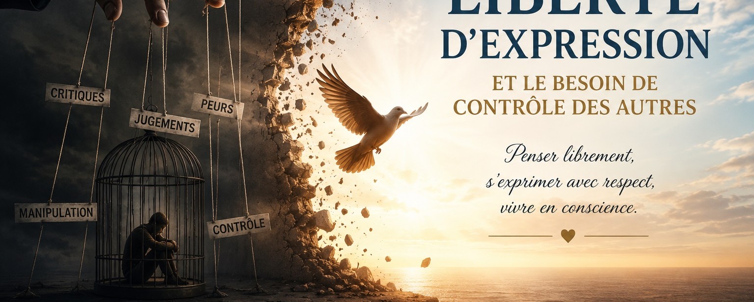 Illustration symbolique sur la liberté d’expression, le jugement, la manipulation psychologique et le contrôle des autres