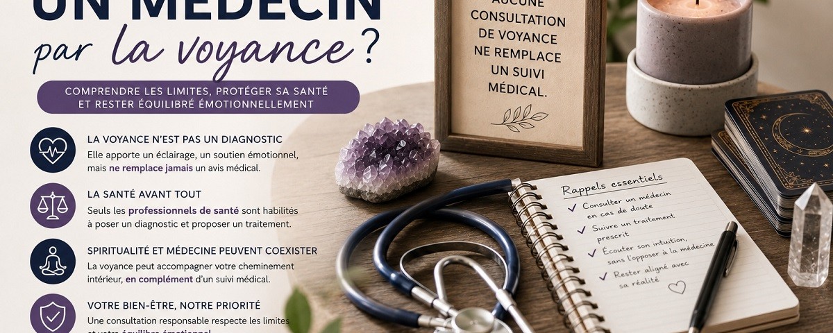Illustration sans visage sur les limites entre voyance, médecine, santé et responsabilité émotionnelle