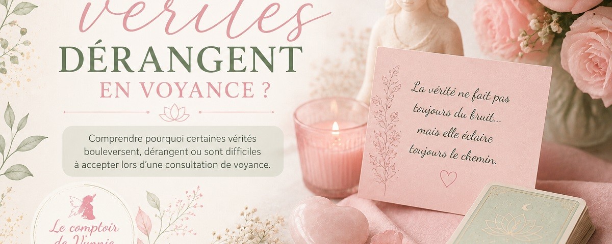 Illustration douce et spirituelle représentant les émotions et les questionnements intérieurs face à certaines vérités difficiles entendues lors d’une consultation de voyance.