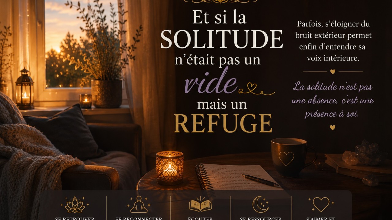 Illustration chaleureuse et apaisante sur la solitude, le calme intérieur et le besoin de se reconnecter à soi