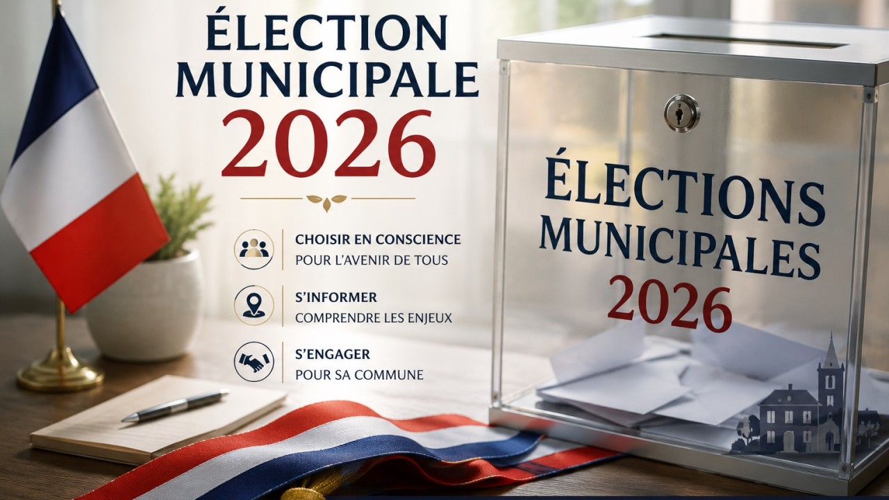 Illustration des élections municipales 2026 avec urne électorale et symboles de citoyenneté française