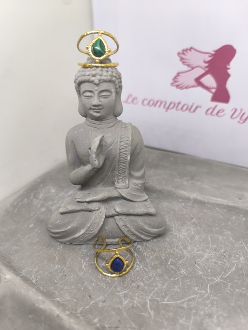 bague acier doré pierre bleue imitation lapis lazuli