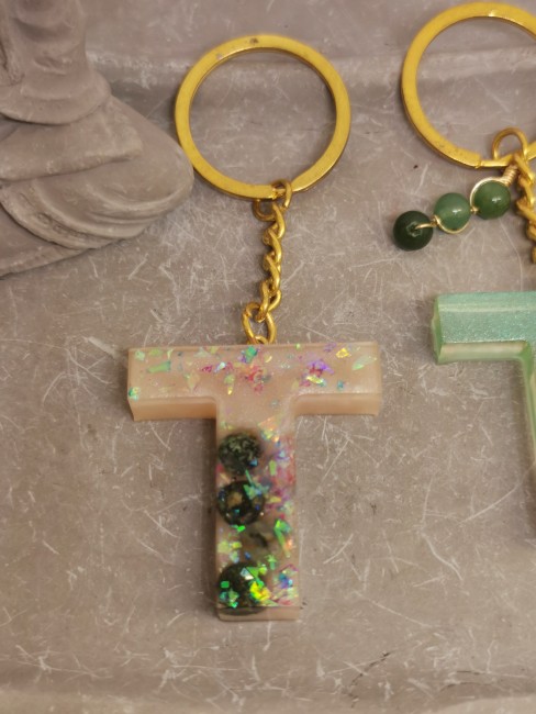 porte clé T aventurine verte