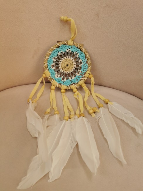 attrape reves macrame beige gris bleu