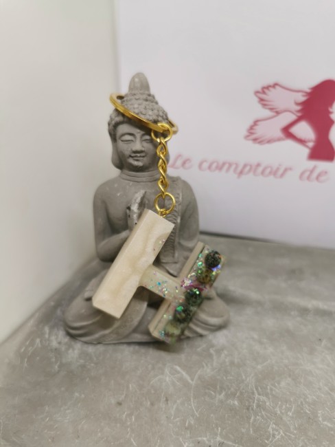 porte clé résine doré pailleté H