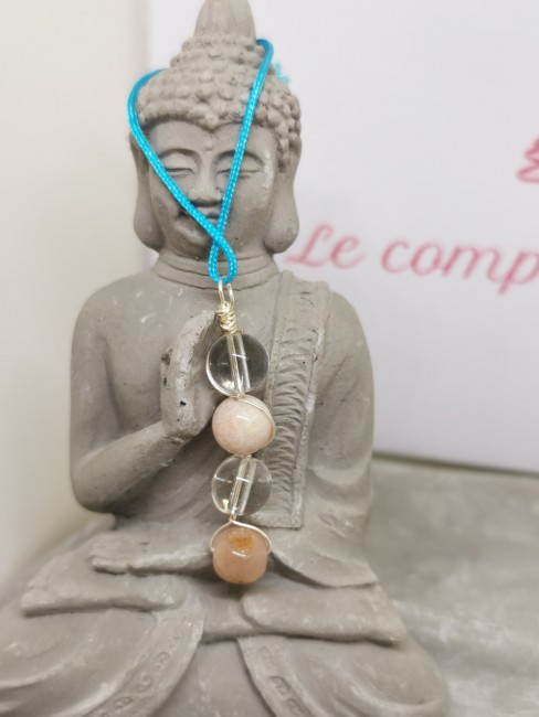 pendentif cristal de roche pierre de lune rose