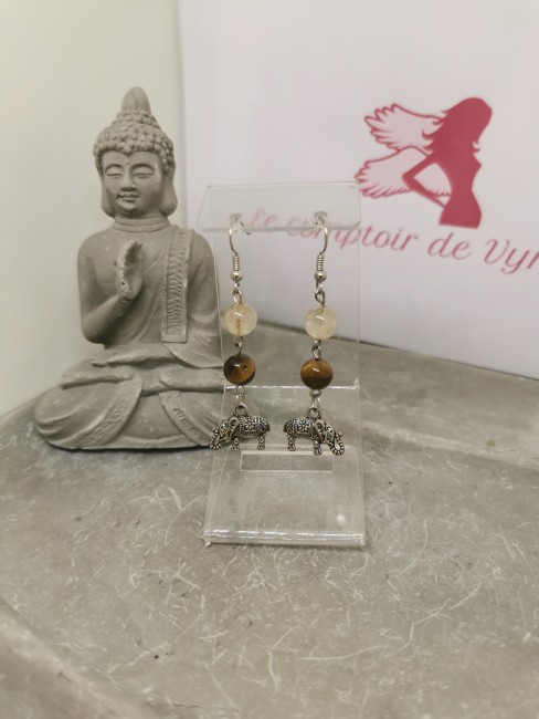 Boucles d’oreilles quartz rutile boucles oreilles pierre naturelle éléphant