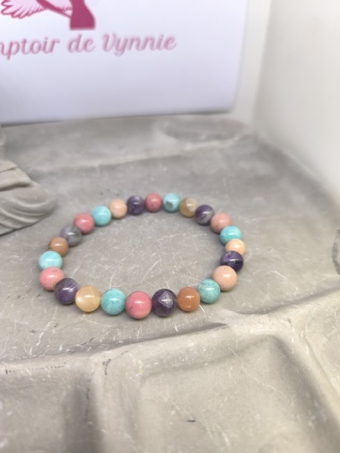 Bracelet deuil en améthyste amazonite rhodonite pierre de lune rose