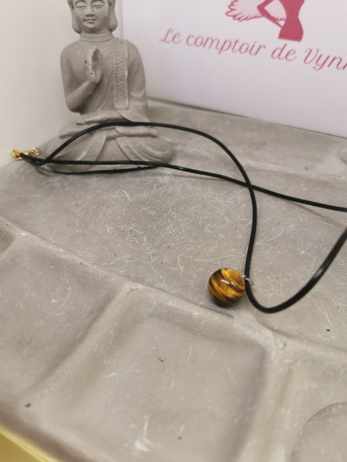 collier cuir noir oeil du tigre