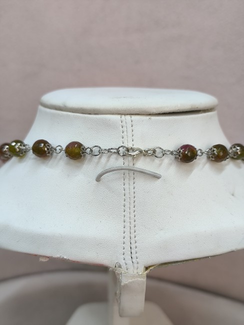 Collier en pierres naturelles tourmaline melon d’eau Collier pierres naturelles tourmaline melon d’eau avec fermoir homard