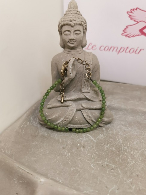 bracelet aventurine verte 3 mm chaîne argent vieilli