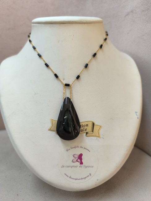 Collier protection énergétique pièce unique Collier protection énergétique obsidienne œil céleste