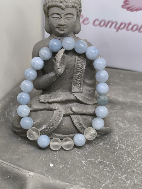 Bracelet aigue-marine et cristal 8mm. Bracelet aigue marine cristal de roche