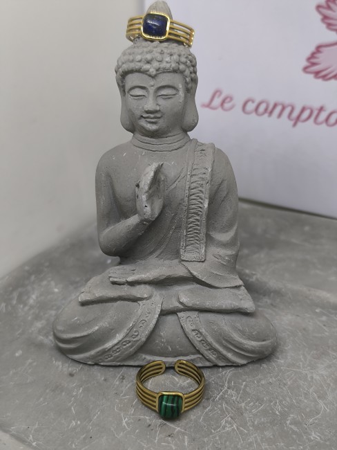 bague acier inoxydable doré pierre bleue style lapis