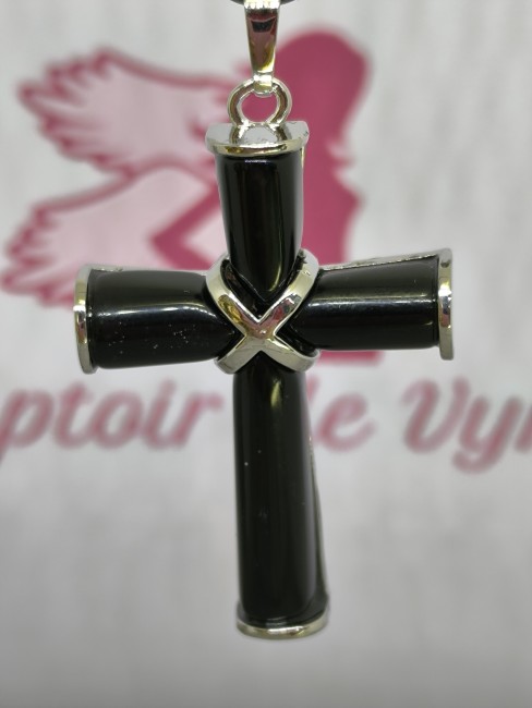 collier croix obsidienne noire pierre naturelle