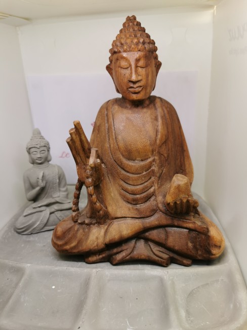 Statue Bouddha Bois Sculpté Statue Bouddha bois sculpté 20 cm