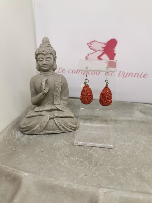 boucles pierre naturelle corail rouge