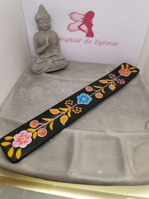 Porte encens bois bleu floral unique