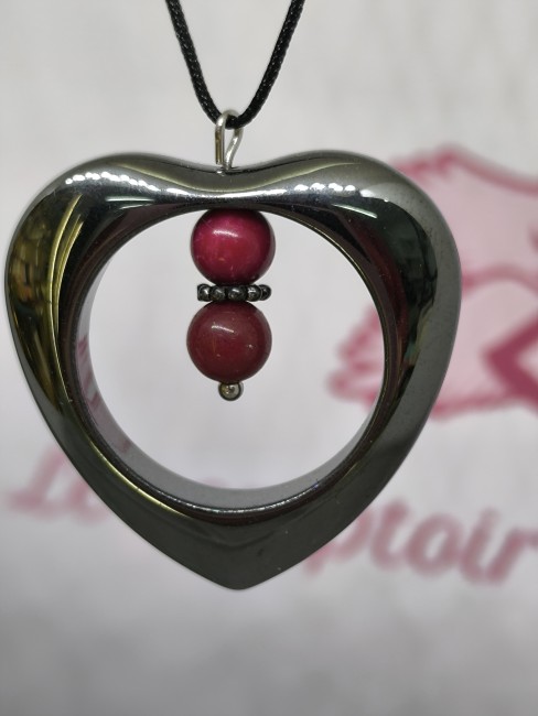 Collier hématite forme cœur