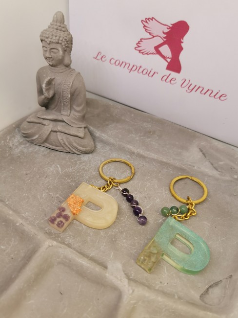 porte clé P pierre naturelle aventurine