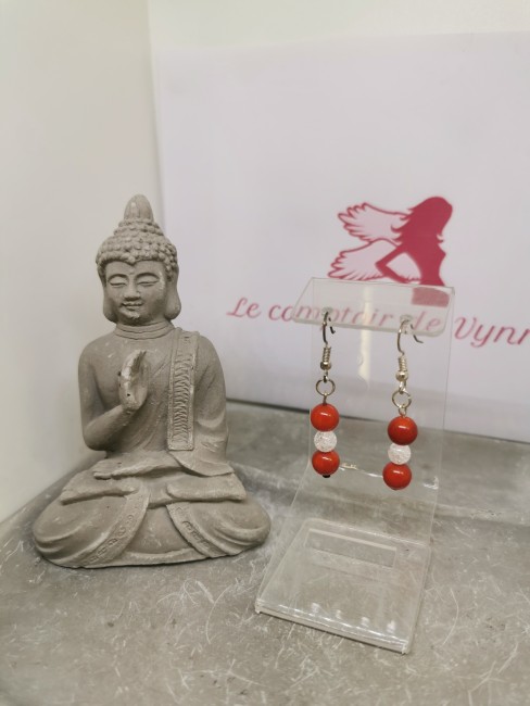 boucles pierre naturelle corail cristal