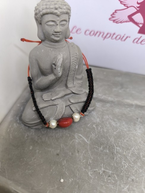 Bracelet cordon rouge noir ajustable
