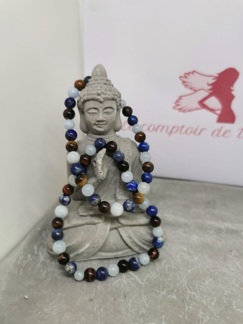 bracelet lapis lazuli œil de tigre aigue marine