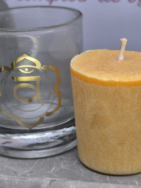 Bougie chakra orange cèdre sapin rouge romarin