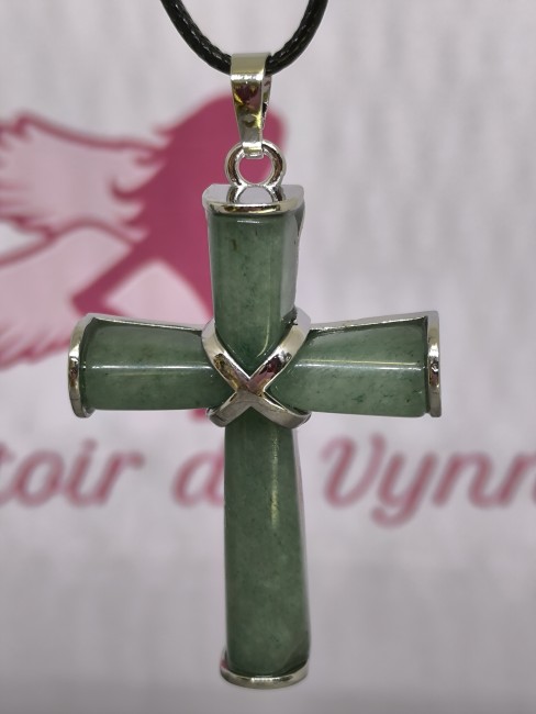 collier croix aventurine pierre naturelle