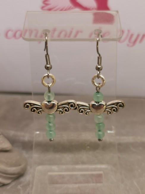 boucles oreilles aventurine verte ange pierre naturelle