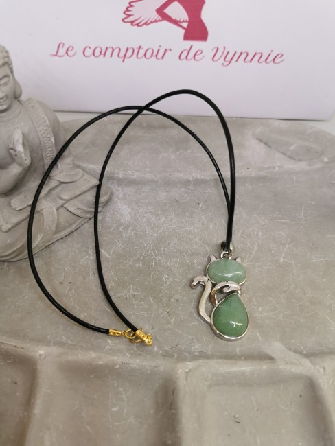 collier chat acier inoxydable aventurine
