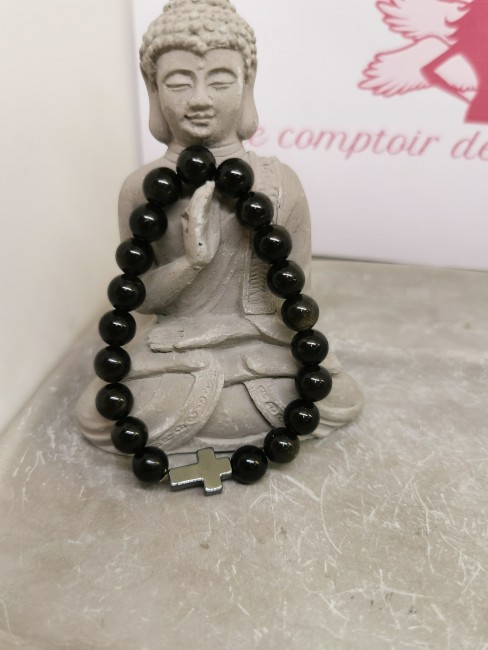 bracelet pierre obsidienne dorée 8 mm