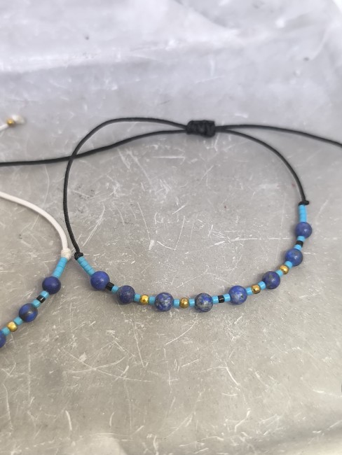 Bracelet lapis lazuli cordon noir