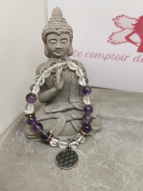 bracelet amethyste cristal roche strass violet