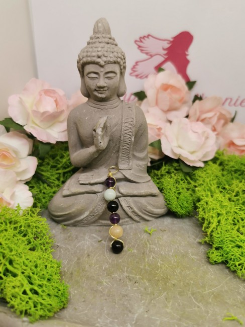 Bijou Sagittaire en pierres naturelles pendentif améthyste amazonite agate noire