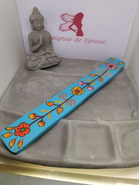Accessoire méditation bois peint fleurs