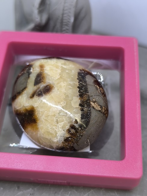 Pierre septaria roulée beige et brun foncé