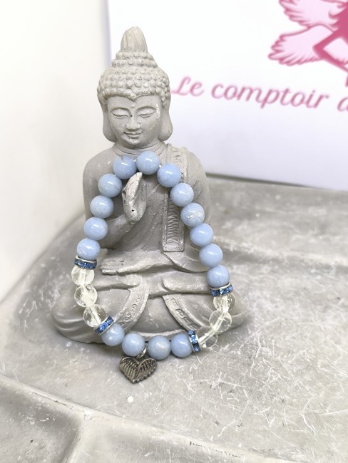 Bracelet protection énergétique bleu. Bracelet angelite bleu 8mm