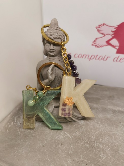 porte clé K pierre naturelle aventurine