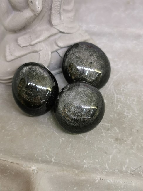 pierre roulée obsidienne argentée naturelle