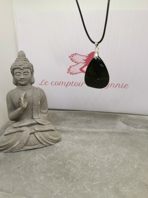 collier obsidienne arc en ciel cuir noir