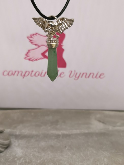 collier pierre aventurine tête de mort ailes