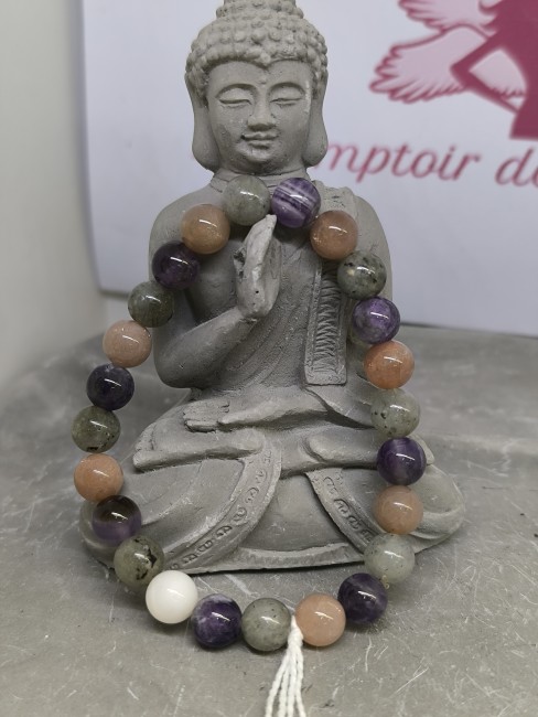Bracelet astrologique Poissons en améthyste labradorite et pierre de lune monté sur élastique