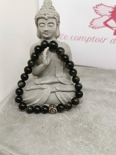 bracelet pierre obsidienne dorée 8 mm