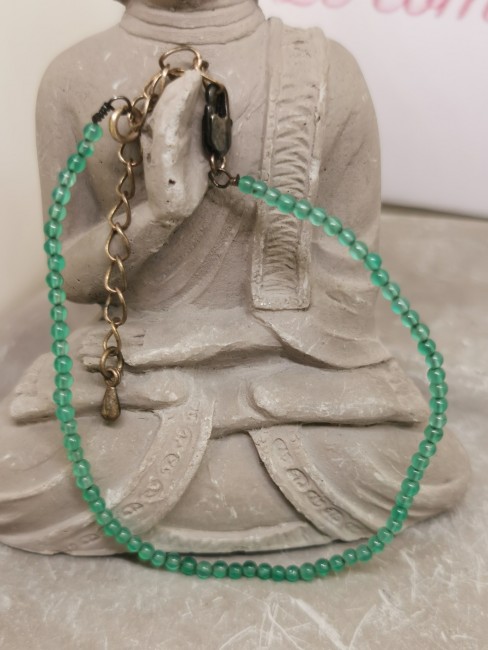 bracelet aventurine verte perles 2 mm chaîne argent vieilli