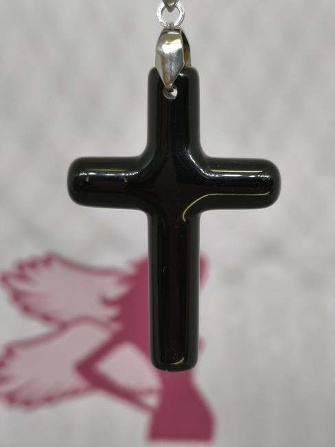 collier croix obsidienne noire