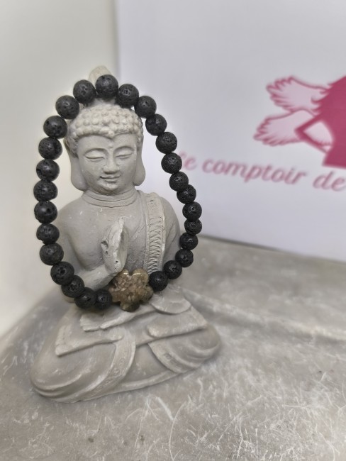 Bracelet pierre de lave et jaspe fleur
